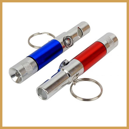 flashlight keychain with compass and whistle