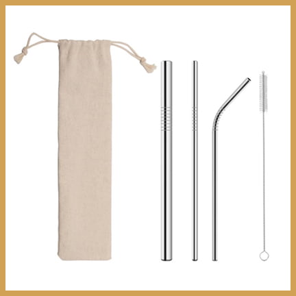 drinking straw set 1 with beige canvas pouch