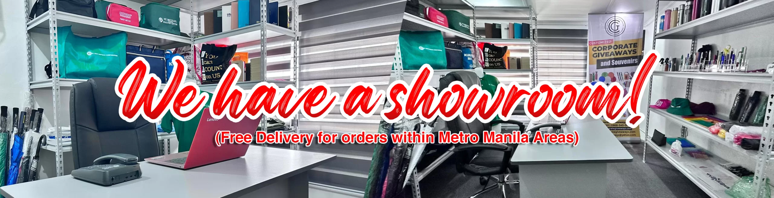 corporate giveaways showroom banner